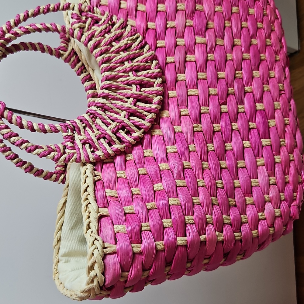 Nordstrom Pink and Cream Woven Tote - Picture 4 of 10